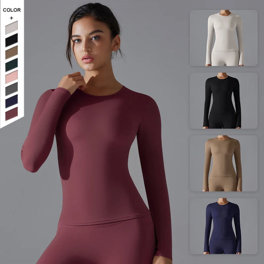 Women’s Long-Sleeve Fitted Top – Soft Stretch Seamless Everyday Shirt