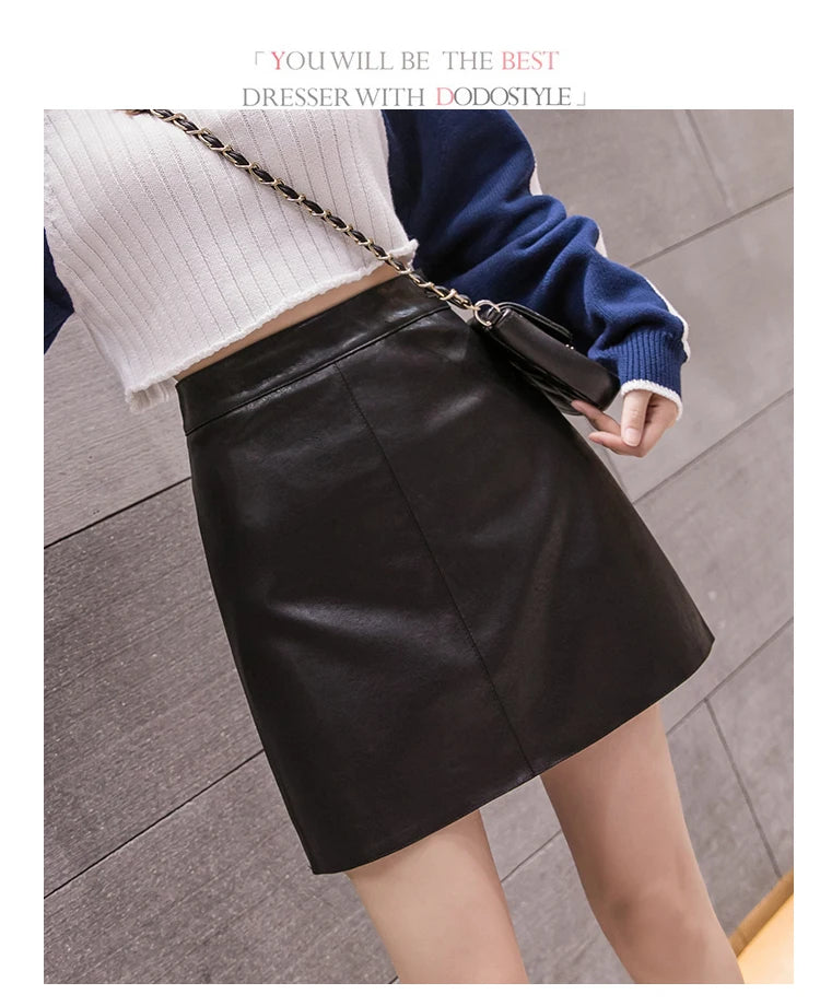 High-Waist Faux Leather & Suede A-Line Mini Skirt – Slim Fit Elegant Skirt for Women