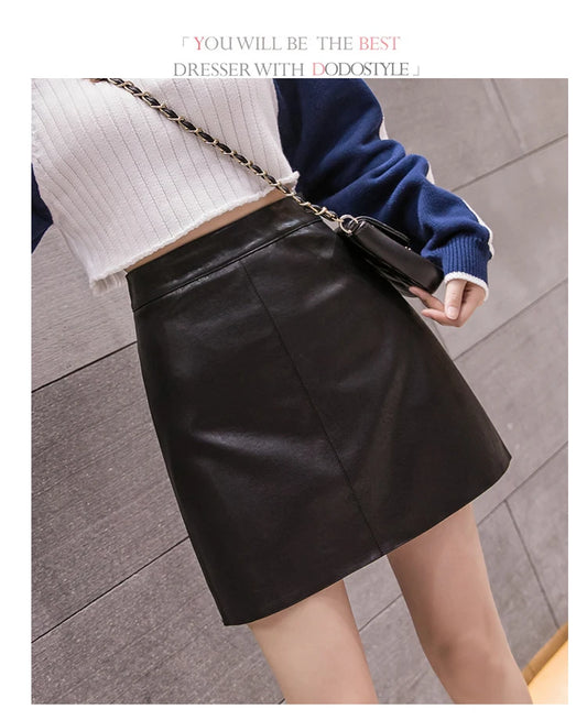 High-Waist Faux Leather & Suede A-Line Mini Skirt – Slim Fit Elegant Skirt for Women
