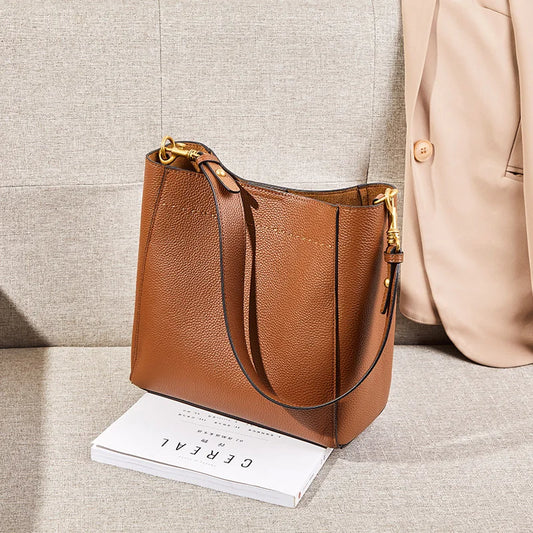 Luxury Genuine Leather Shoulder Tote Bag – Minimalist Everyday Designer Handbag