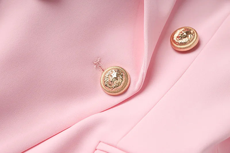 New Arrival Elegant Blossom Pink Office Work Suit/Double-breasted Long Sleeve Fitted Blazer/A-line Pencil Mini Skirt Women 2Pcs Set.