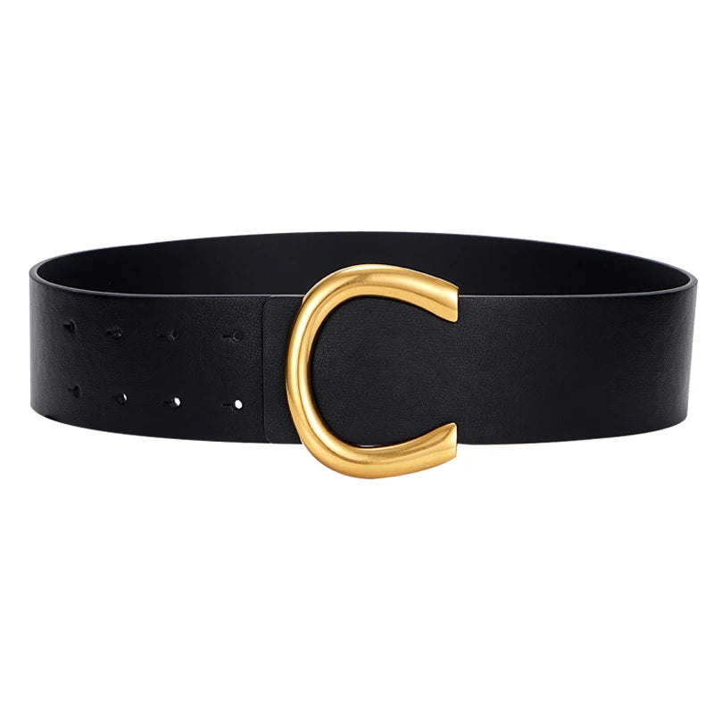 Big Buckle Vintage Belts For Women/New Black Waistband’s/Fashion Brown Wide PU Leather Waist Strap Coat.
