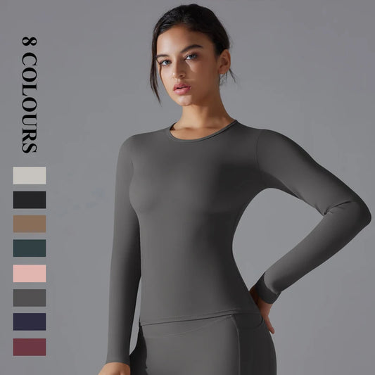Women’s Long-Sleeve Fitted Top – Soft Stretch Seamless Everyday Shirt