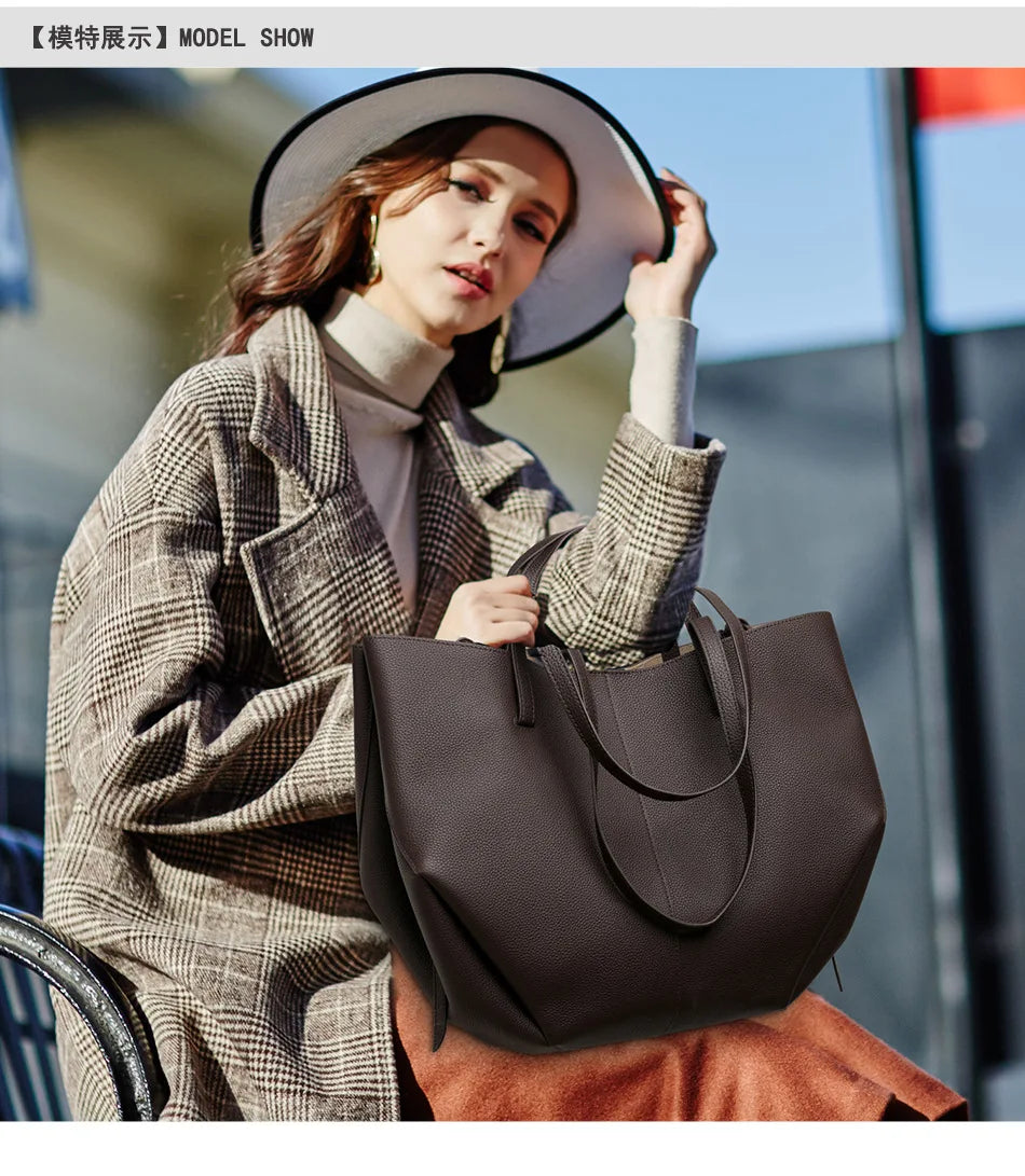 Luxury Genuine Leather Tote Bag – Minimalist Structured Shoulder Bag for Women | Elegant Everyday Handbag | Modern Blend Boutique