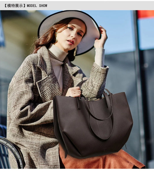 Luxury Genuine Leather Tote Bag – Minimalist Structured Shoulder Bag for Women | Elegant Everyday Handbag | Modern Blend Boutique