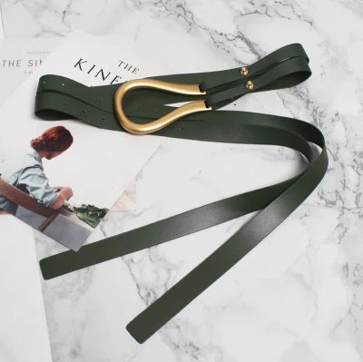 Genuine Leather Double Belts/Luxury Metal U Buckle Belt’s/Vintage Retro.