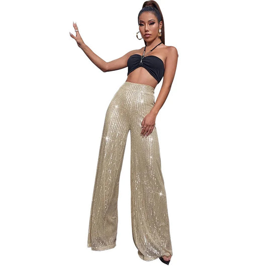 Elegant High-Waist Sequin Wide Leg Pants – Luxury Evening Statement Trousers for Women | Modern Blend Boutique