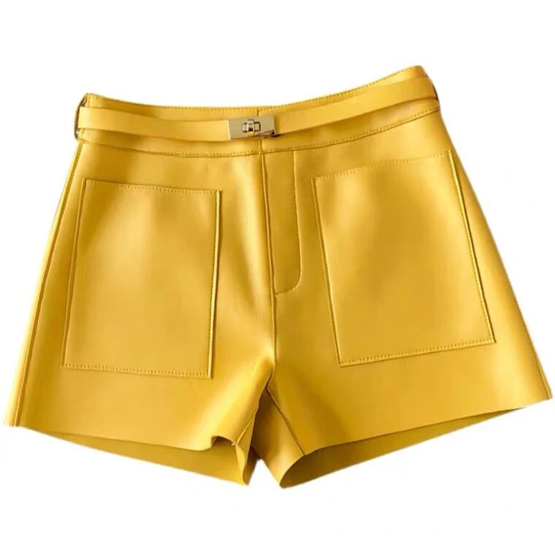 Luxury High-Waisted Faux Leather Tailored Shorts – Structured Designer-Inspired Statement Piece