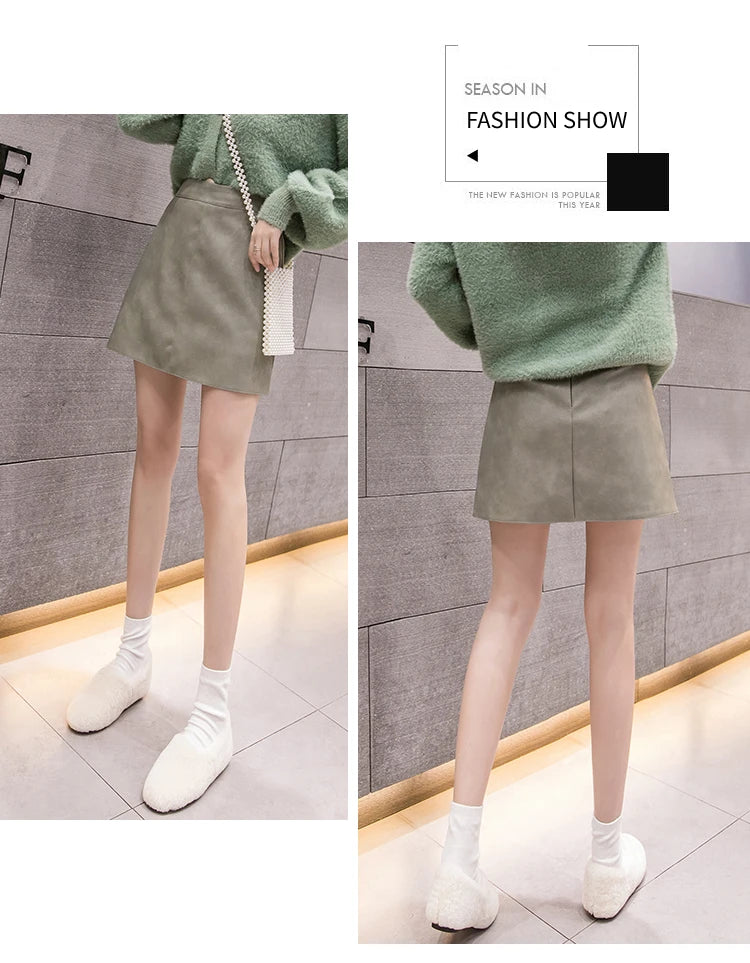 High-Waist Faux Leather & Suede A-Line Mini Skirt – Slim Fit Elegant Skirt for Women
