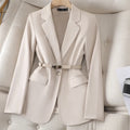 Formal Suited Knitted Blazer/Long Sleeved With Belt/Office Lady Jacket/Solid Colored Suit/Lapel V-neck Elegant Wear.