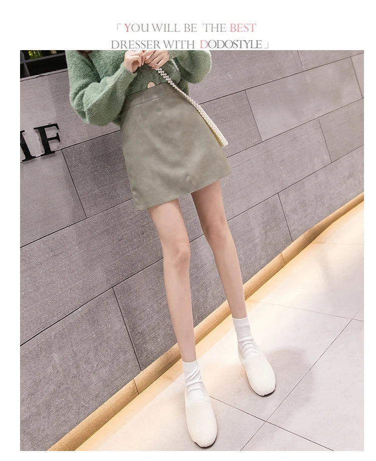 High-Waist Faux Leather & Suede A-Line Mini Skirt – Slim Fit Elegant Skirt for Women