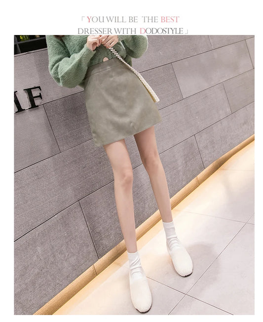 High-Waist Faux Leather & Suede A-Line Mini Skirt – Slim Fit Elegant Skirt for Women