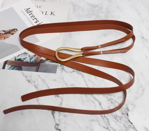 Luxury Sculpted Gold Buckle Waist Belt for Women | Adjustable Leather Belt in Red & Brown