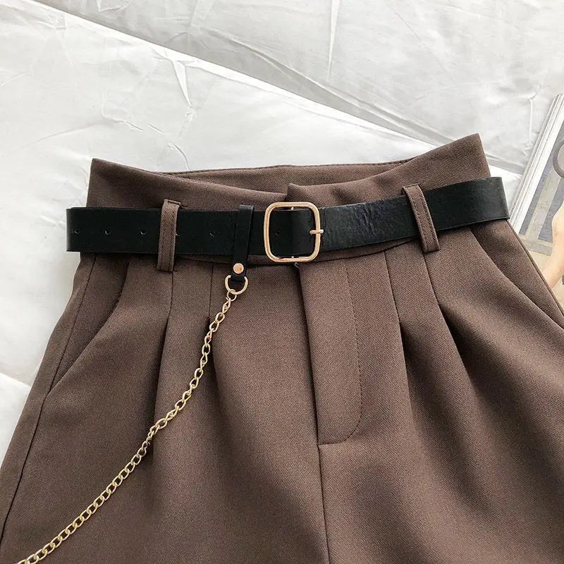Casual Comfortable Elegant Wild Shorts With Belt Women's Woolen Shorts/Autumn Winter Slim Wide Leg A-line Shorts