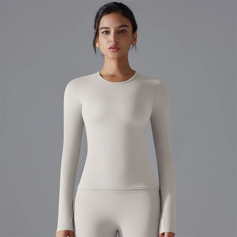Women’s Long-Sleeve Fitted Top – Soft Stretch Seamless Everyday Shirt