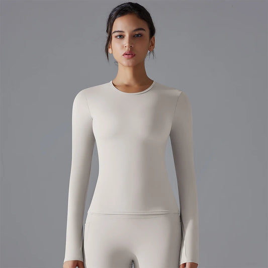 Women’s Long-Sleeve Fitted Top – Soft Stretch Seamless Everyday Shirt