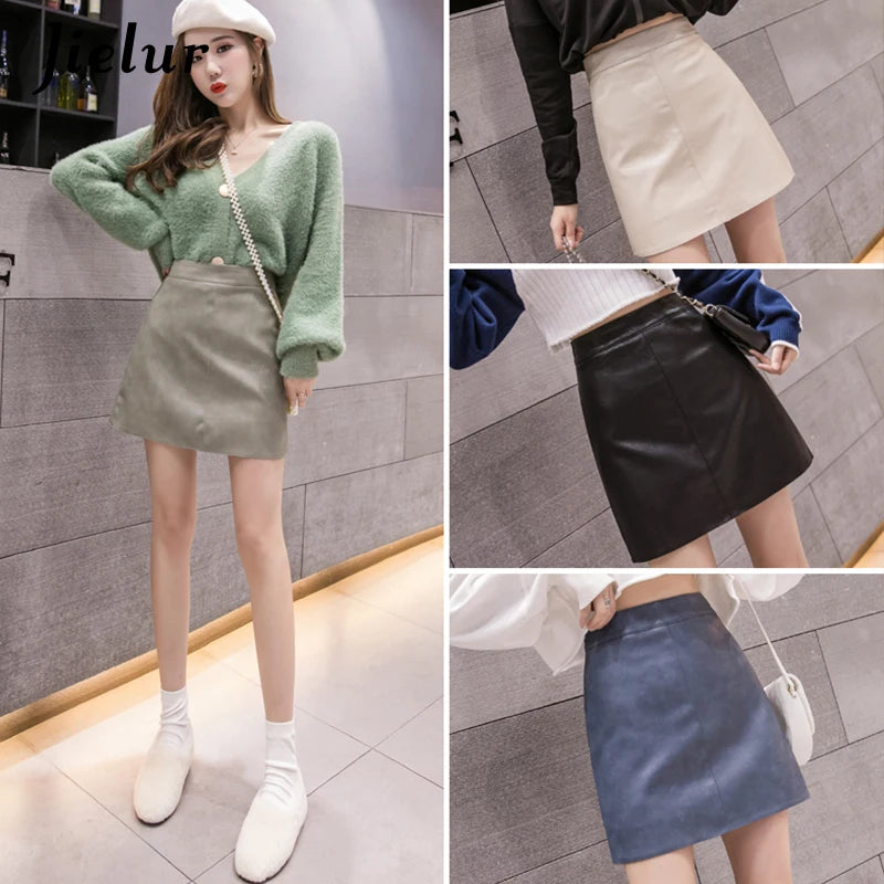 High-Waist Faux Leather & Suede A-Line Mini Skirt – Slim Fit Elegant Skirt for Women