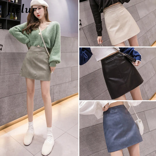 High-Waist Faux Leather & Suede A-Line Mini Skirt – Slim Fit Elegant Skirt for Women
