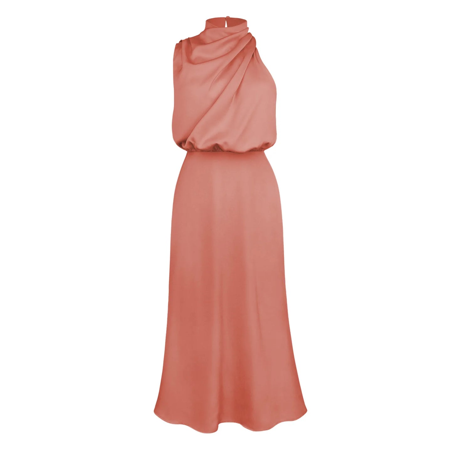 Elegant Satin Halter Midi Dress for Women – Luxury High Neck Sleeveless A-Line Party & Wedding Guest Dress | Modern Blend Boutique