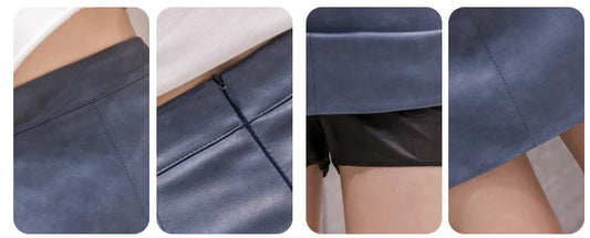 High-Waist Faux Leather & Suede A-Line Mini Skirt – Slim Fit Elegant Skirt for Women