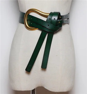 Luxury Sculpted Gold Buckle Waist Belt for Women | Adjustable Leather Belt in Red & Brown