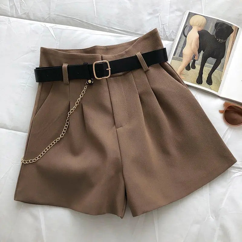 Casual Comfortable Elegant Wild Shorts With Belt Women's Woolen Shorts/Autumn Winter Slim Wide Leg A-line Shorts