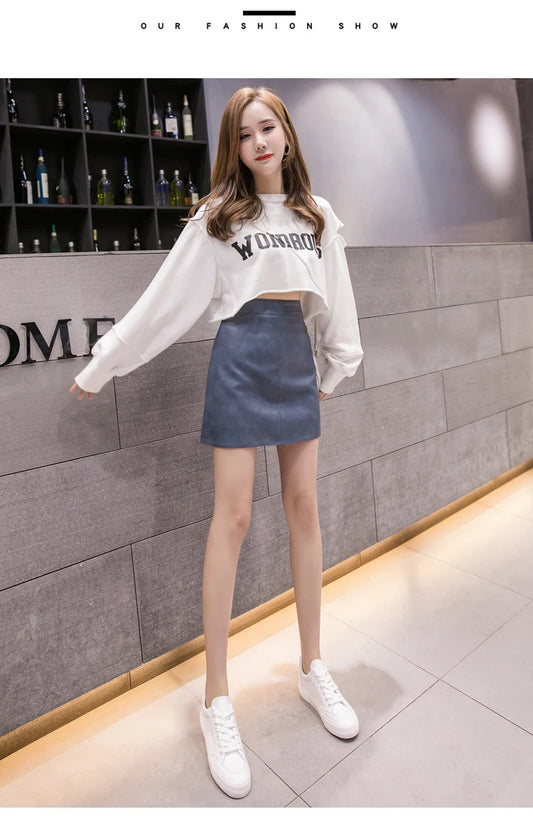 High-Waist Faux Leather & Suede A-Line Mini Skirt – Slim Fit Elegant Skirt for Women
