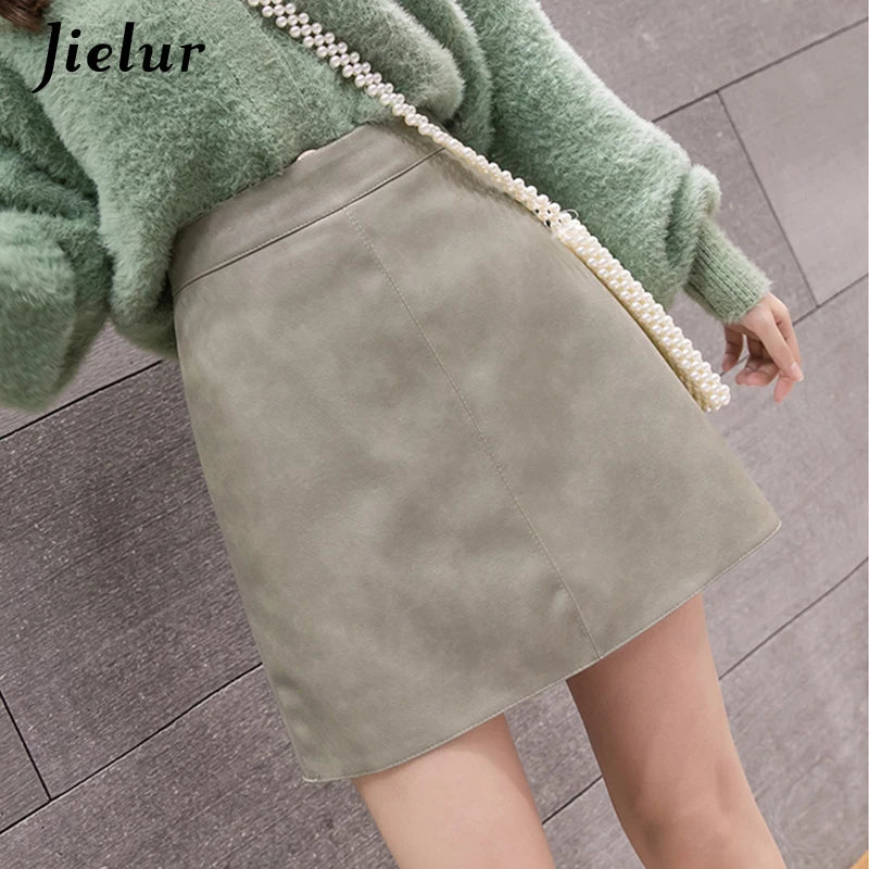 High-Waist Faux Leather & Suede A-Line Mini Skirt – Slim Fit Elegant Skirt for Women
