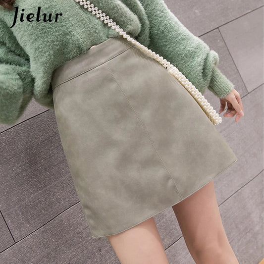 High-Waist Faux Leather & Suede A-Line Mini Skirt – Slim Fit Elegant Skirt for Women