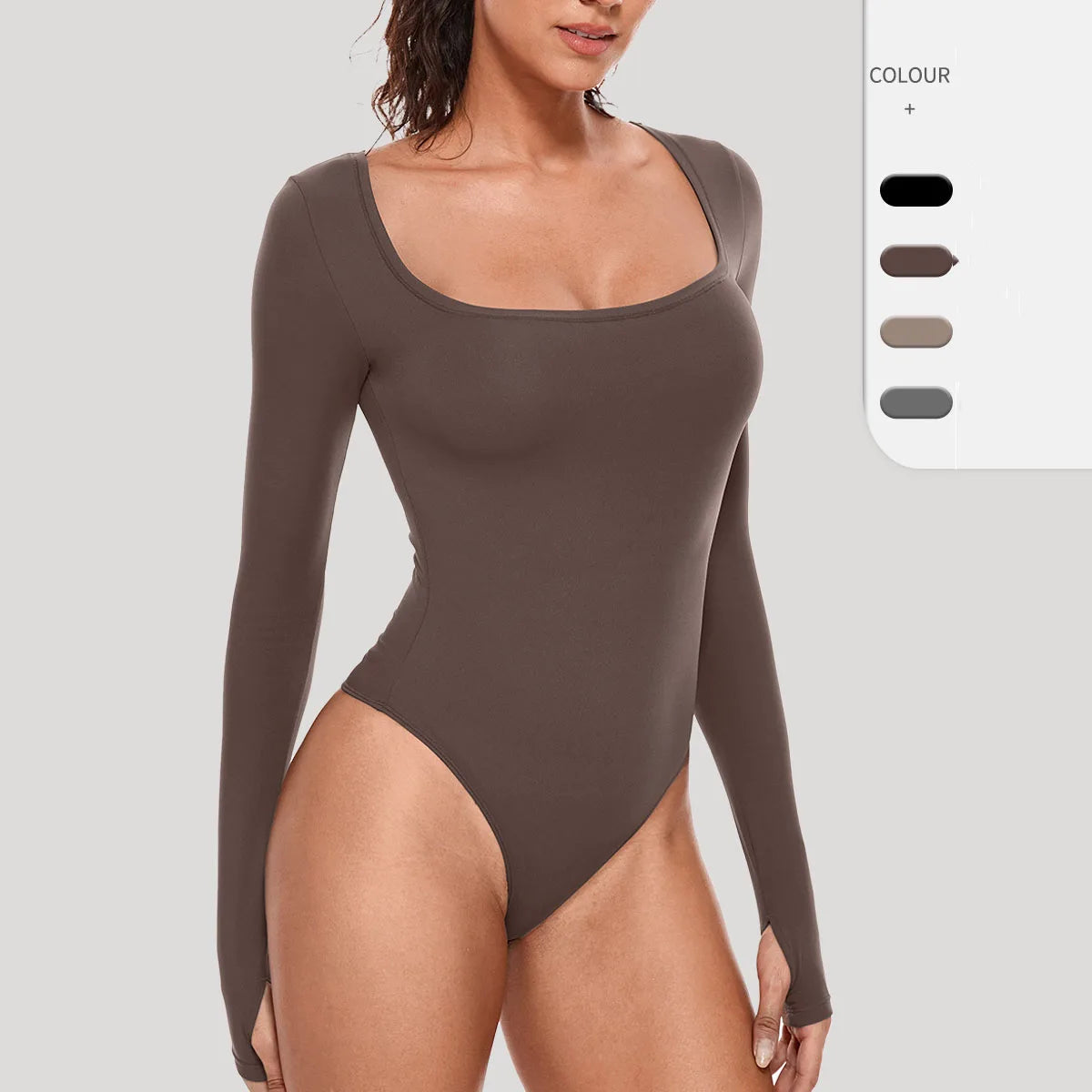 Luxury Long Sleeve Square Neck Bodysuit for Women – Slim Fit Stretch Bodycon Top | Modern Blend Boutique