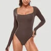 Luxury Long Sleeve Square Neck Bodysuit for Women – Slim Fit Stretch Bodycon Top | Modern Blend Boutique
