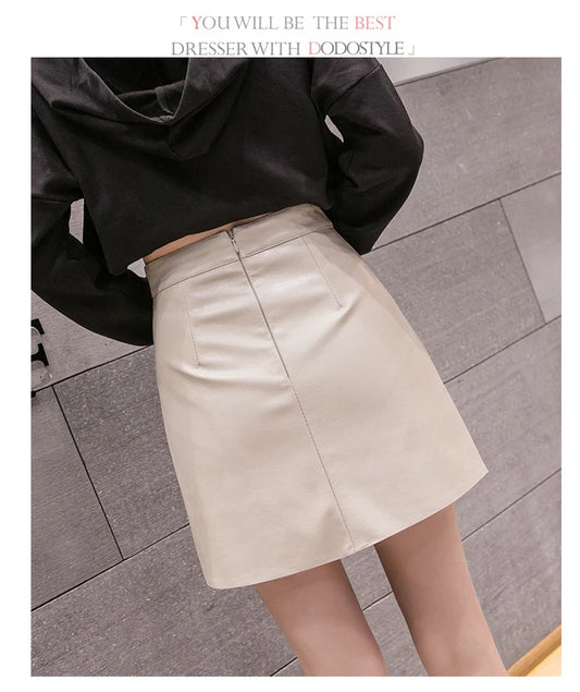High-Waist Faux Leather & Suede A-Line Mini Skirt – Slim Fit Elegant Skirt for Women