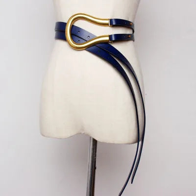 Luxury Sculpted Gold Buckle Waist Belt for Women | Adjustable Leather Belt in Red & Brown