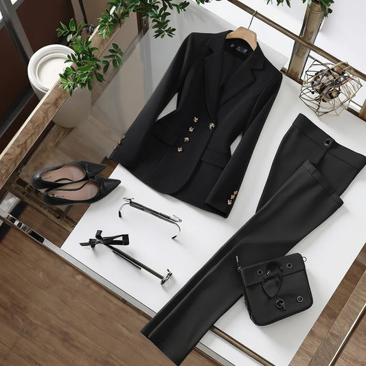 Elegant Women’s Business Suit Set – Tailored Blazer & Straight-Leg Pants 2 Piece Office Outfit | Professional Workwear Set for Women