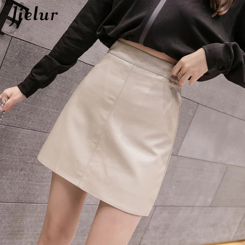 High-Waist Faux Leather & Suede A-Line Mini Skirt – Slim Fit Elegant Skirt for Women