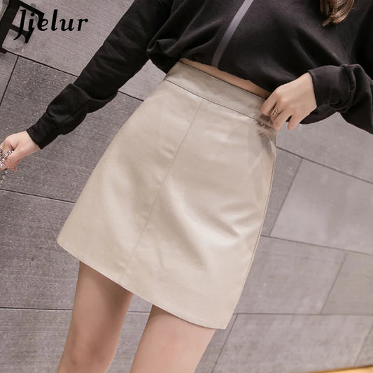 High-Waist Faux Leather & Suede A-Line Mini Skirt – Slim Fit Elegant Skirt for Women