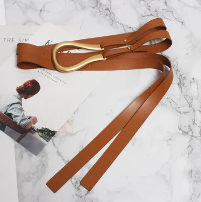 Luxury Sculpted Gold Buckle Waist Belt for Women | Adjustable Leather Belt in Red & Brown