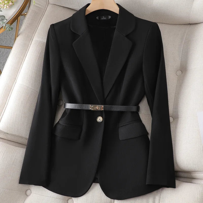 Formal Suited Knitted Blazer/Long Sleeved With Belt/Office Lady Jacket/Solid Colored Suit/Lapel V-neck Elegant Wear.