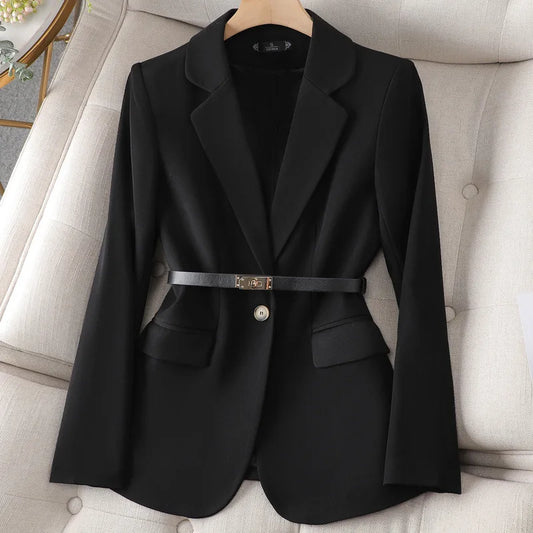 Formal Suited Knitted Blazer/Long Sleeved With Belt/Office Lady Jacket/Solid Colored Suit/Lapel V-neck Elegant Wear.