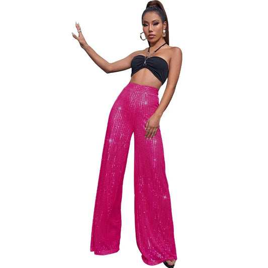 Elegant High-Waist Sequin Wide Leg Pants – Luxury Evening Statement Trousers for Women | Modern Blend Boutique