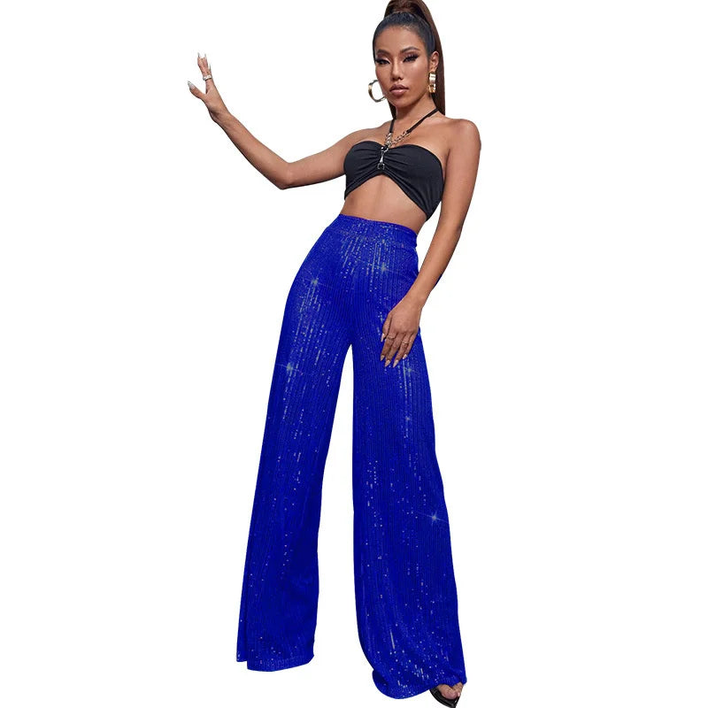 Elegant High-Waist Sequin Wide Leg Pants – Luxury Evening Statement Trousers for Women | Modern Blend Boutique