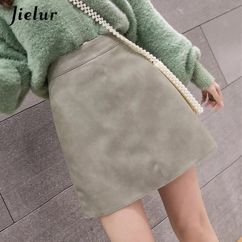 High-Waist Faux Leather & Suede A-Line Mini Skirt – Slim Fit Elegant Skirt for Women