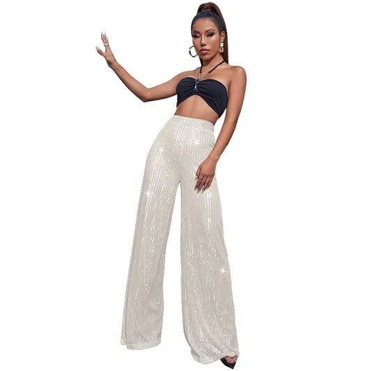 Elegant High-Waist Sequin Wide Leg Pants – Luxury Evening Statement Trousers for Women | Modern Blend Boutique