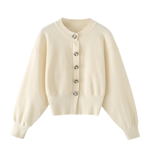 Women's 2025 New Casual Fashion Exquisite Button O-Neck Knit Cardigan/Retro Long Sleeve Chic Cardigan Sweater.