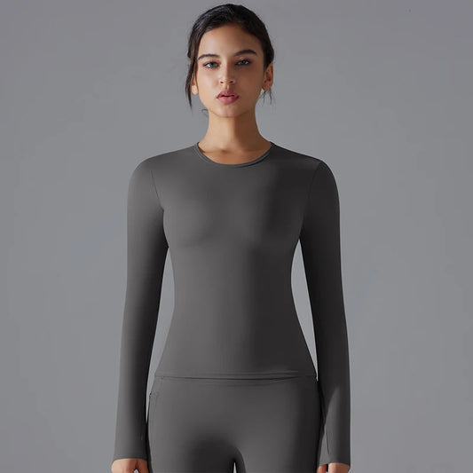 Women’s Long-Sleeve Fitted Top – Soft Stretch Seamless Everyday Shirt