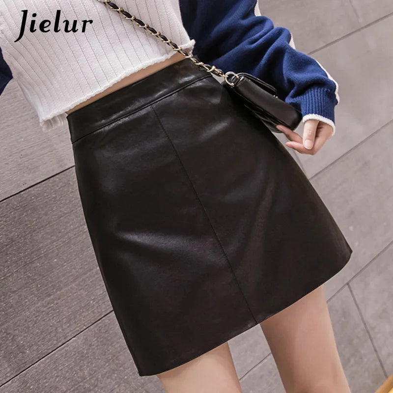 High-Waist Faux Leather & Suede A-Line Mini Skirt – Slim Fit Elegant Skirt for Women
