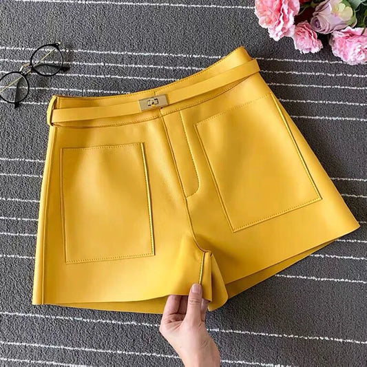 Luxury High-Waisted Faux Leather Tailored Shorts – Structured Designer-Inspired Statement Piece