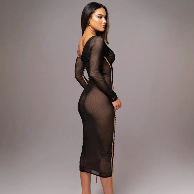 Elegant One-Shoulder Ruched Midi Dress – Sculpted Silhouette Luxury Dress