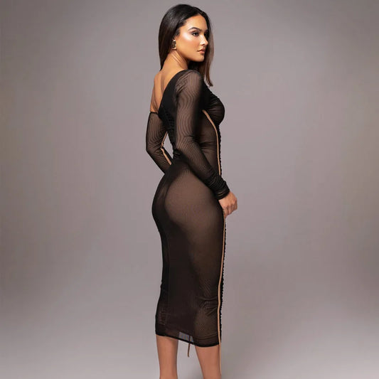 Elegant One-Shoulder Ruched Midi Dress – Sculpted Silhouette Luxury Dress