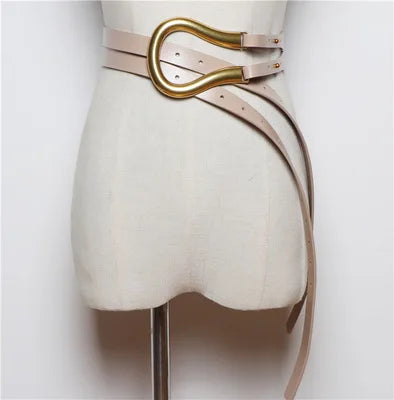 Luxury Sculpted Gold Buckle Waist Belt for Women | Adjustable Leather Belt in Red & Brown
